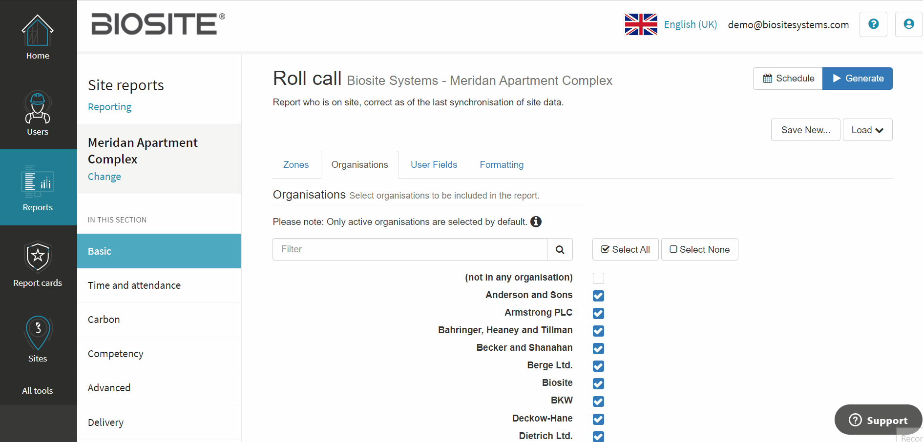 Generating the Roll Call report Biosite Systems